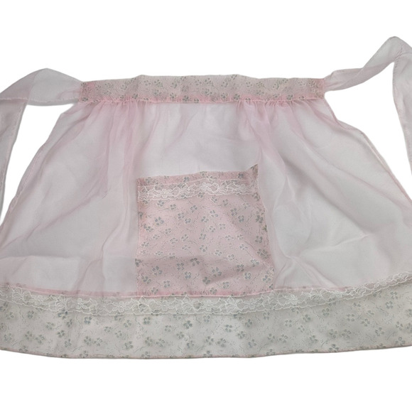 Elegant Sheer Pink Kitchen Apron with Faint Floral Pattern on Pocket & Hem - Picture 1 of 8